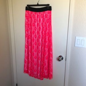 Neon pink lace maxi skirt
